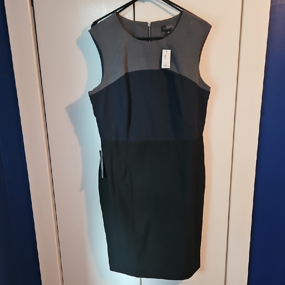 The Limited Blue Sheath Midi Dress Sleeveless Crew Neck